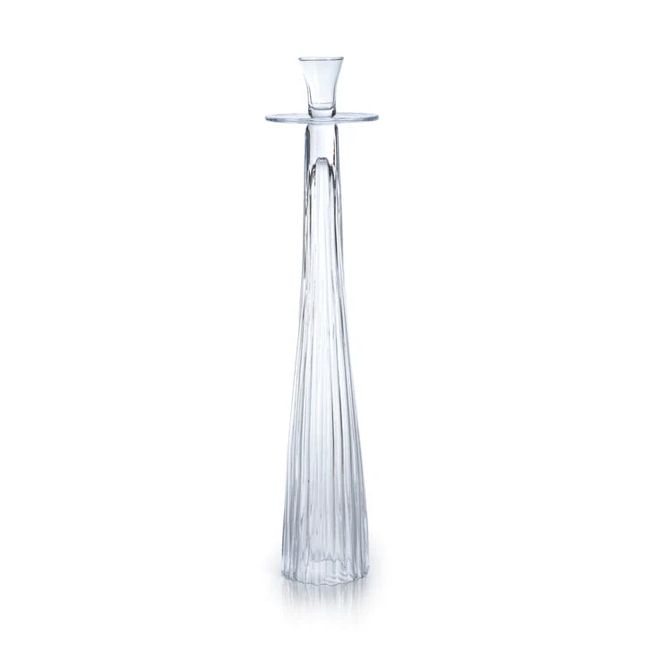 Tall Ribbed Glass Taper Holder - Clear