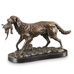 Bronze Hunting Dog Holding Bird Marble Base 15"