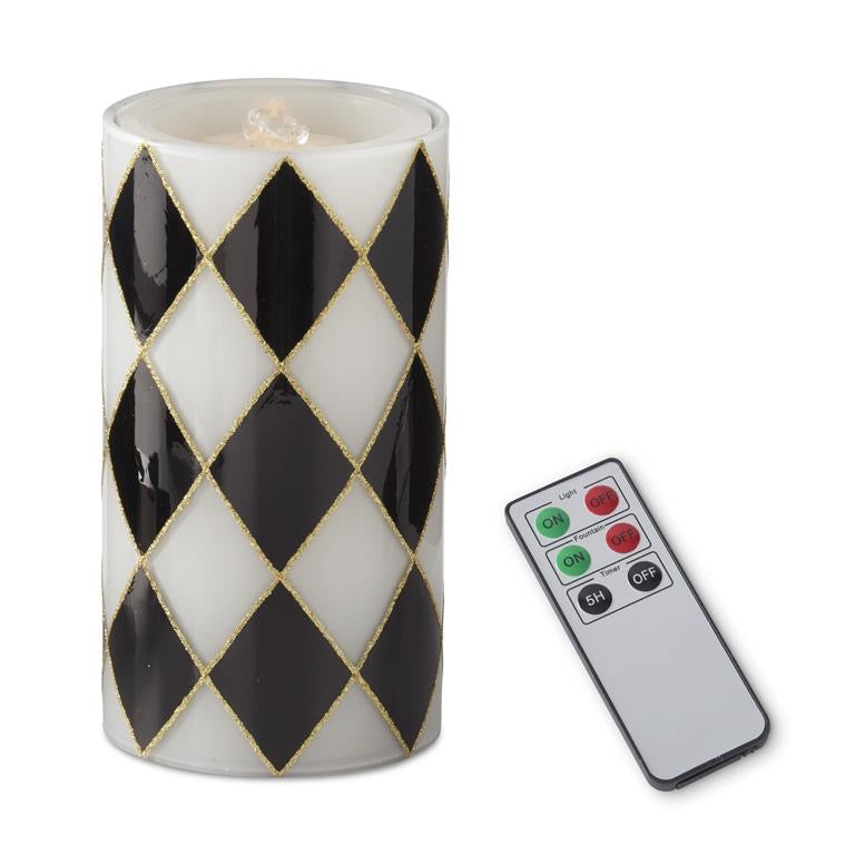 Black and White Check Cylinder Candle Holder