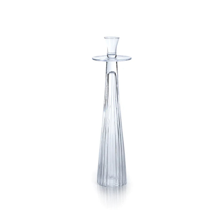 Tall Ribbed Glass Taper Holder - Clear