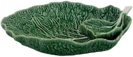 Bordallo Pinheiro Green Cabbage Leaf with Large Bowl Cabbage and Dip 13"