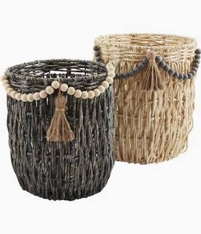 Corn Husk Beaded Tassel Basket Set of 2