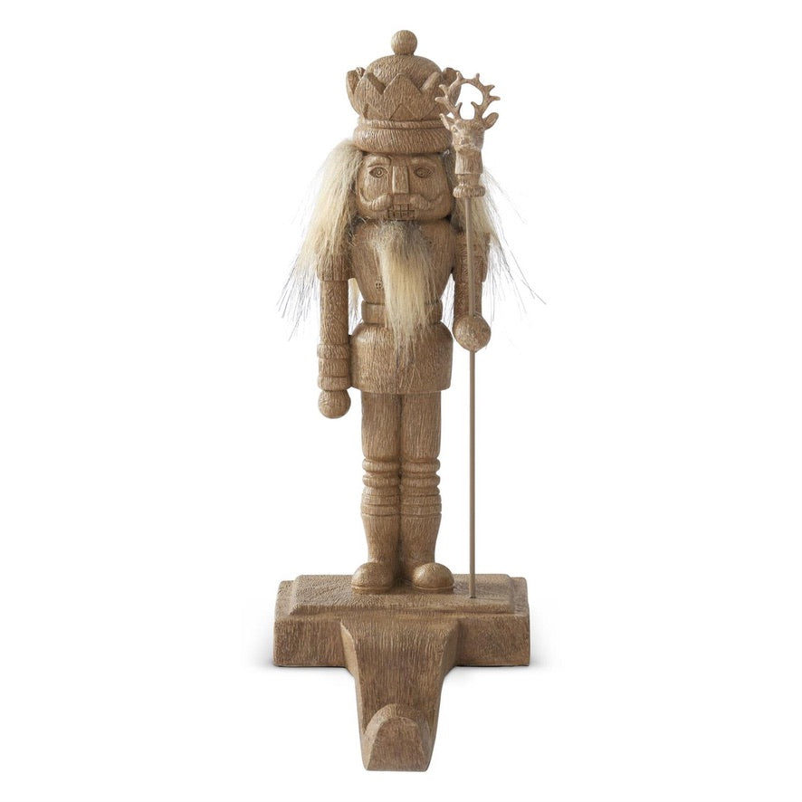 Resin Faux Woodgrain Nutcracker Stocking Holder, 10.25"