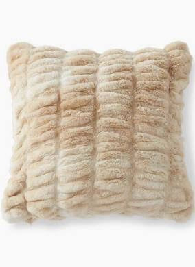 Cream & Tan Ribbed Faux Fur Pillow 18"