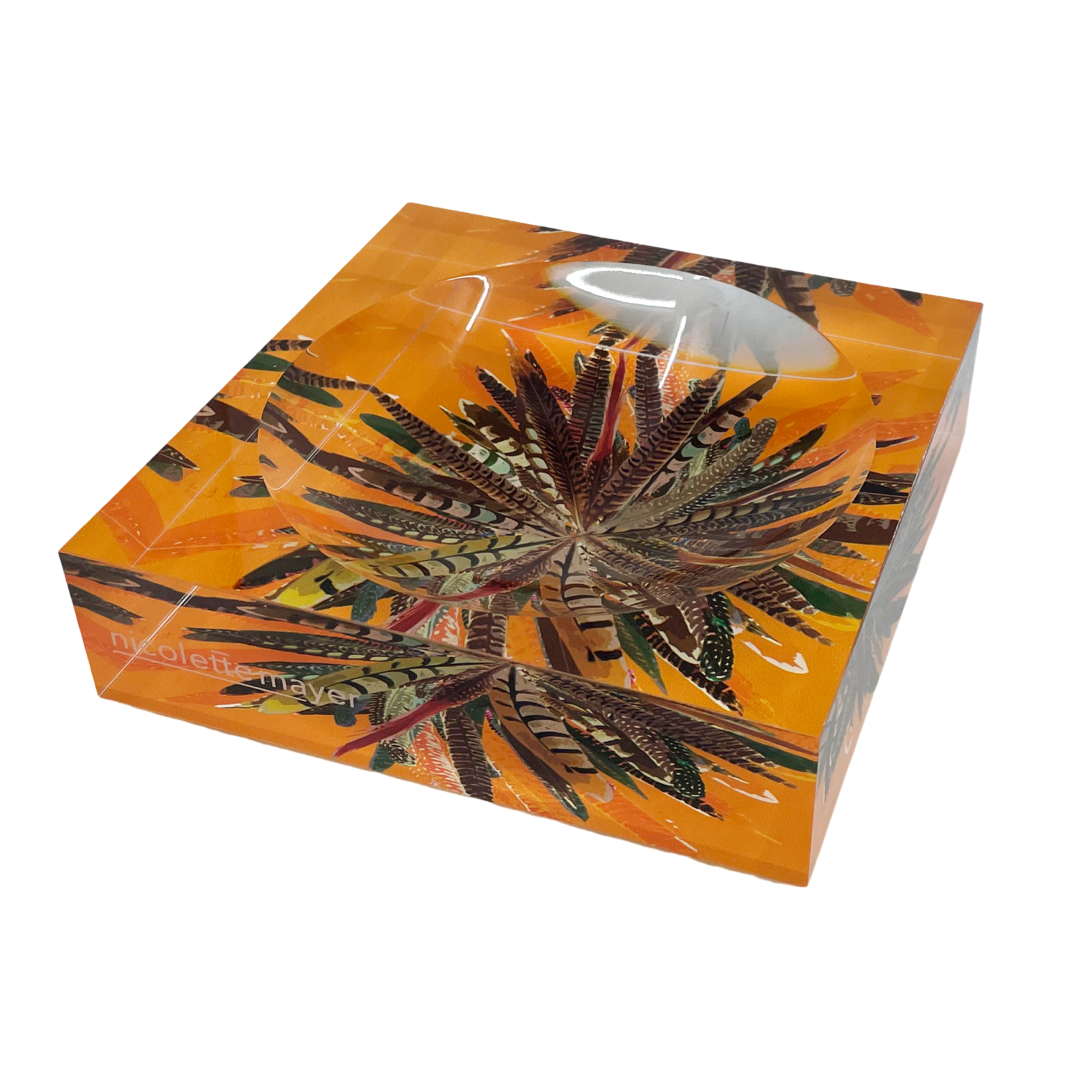 Nicolette Mayer - Pheasant Feathers Butternut Acrylic Candy Dish 6x6