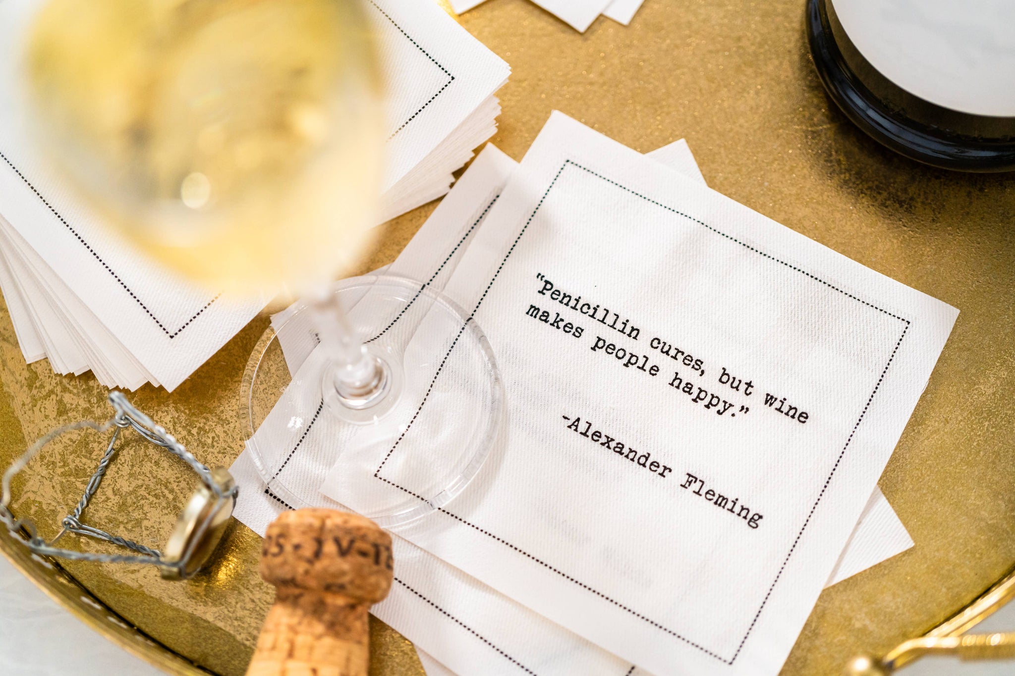 Five Star Napkins Inc. - Drinking Quotes II - White Cotton Cocktail Napkins x 50