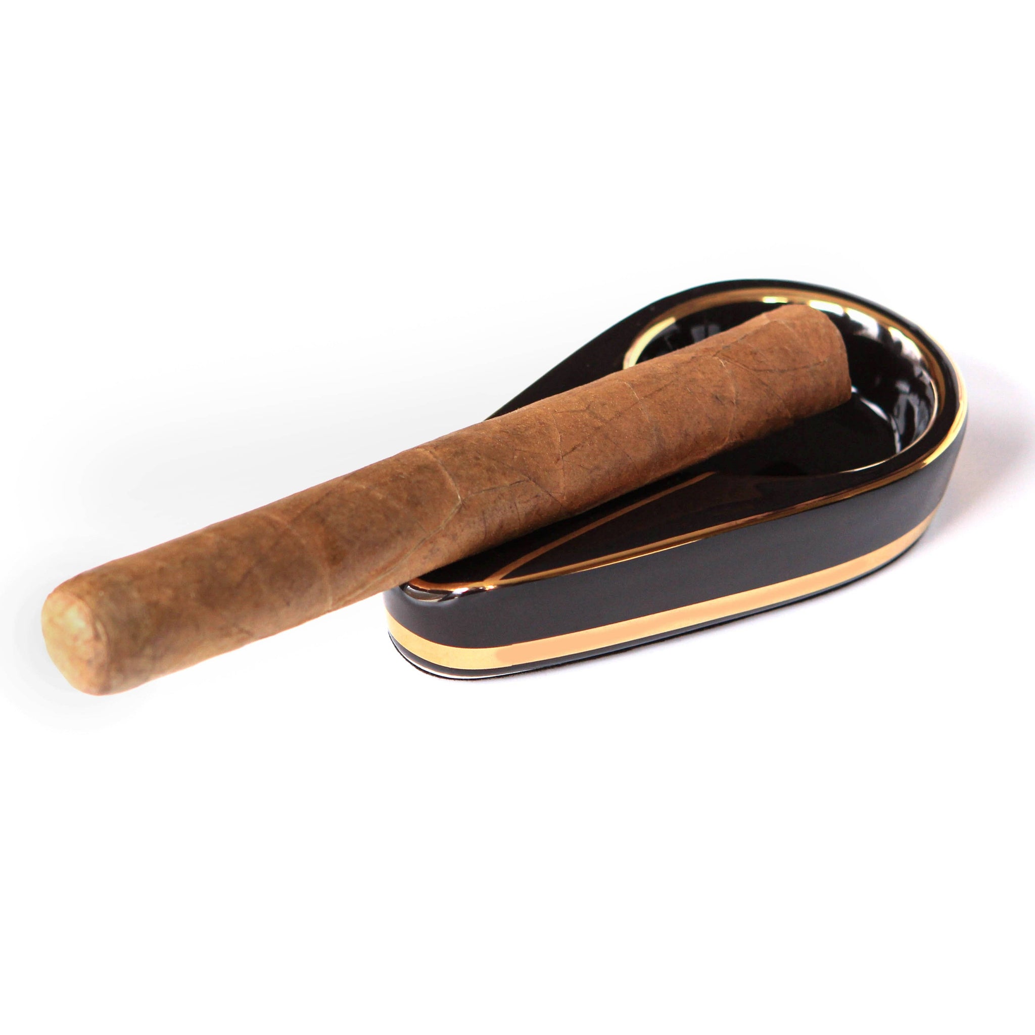 Case Elegance - Single Black and Gold Inlay Ceramic Ashtray
