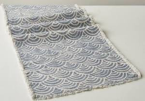 Blue Gray Scallop Print Fabric Table Runner