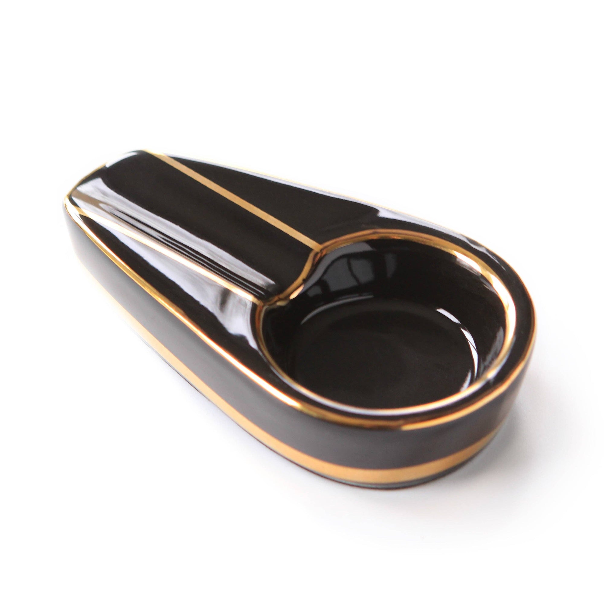 Case Elegance - Single Black and Gold Inlay Ceramic Ashtray