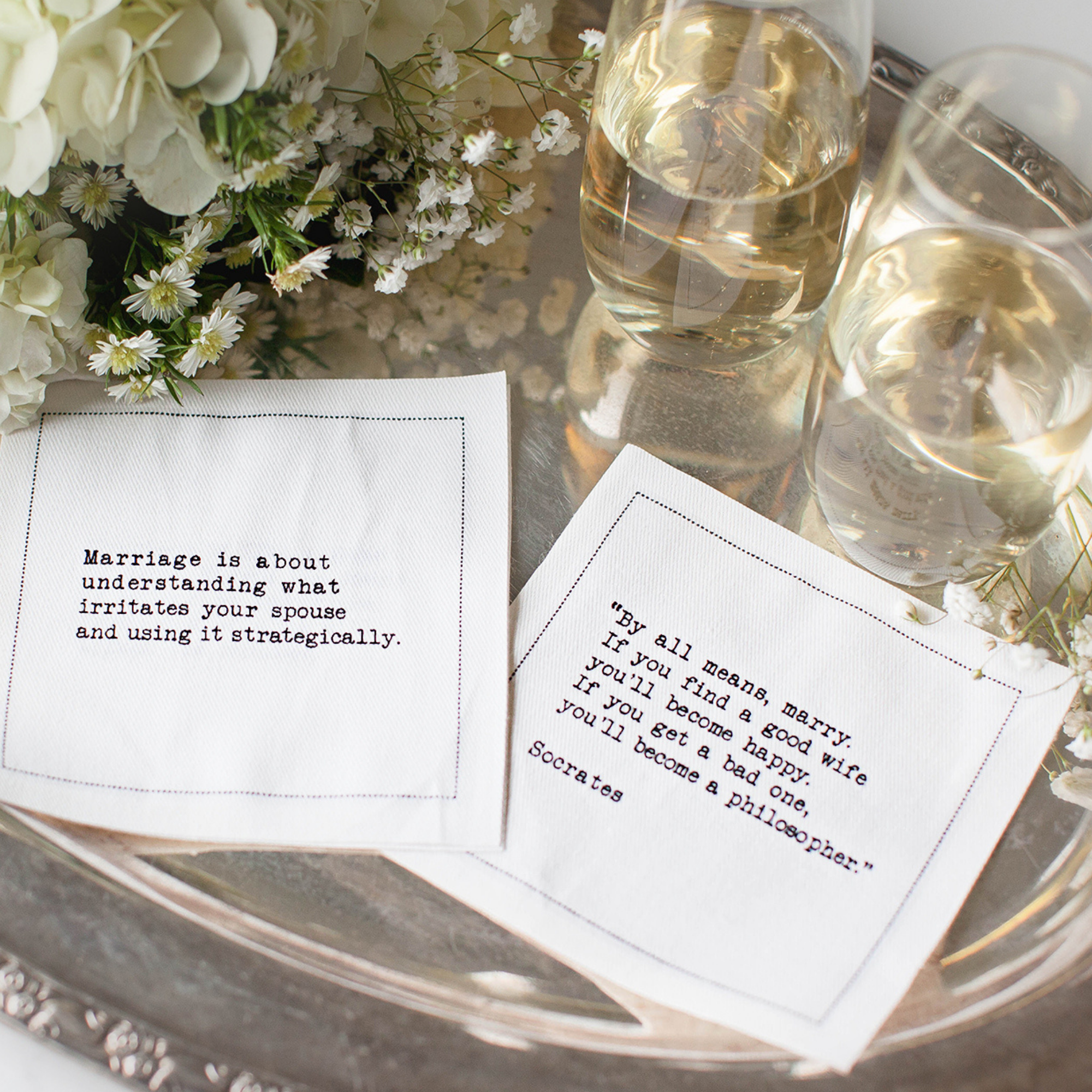 Five Star Napkins Inc. - Marriage Quotes - White Cotton Cocktail Napkins x 50