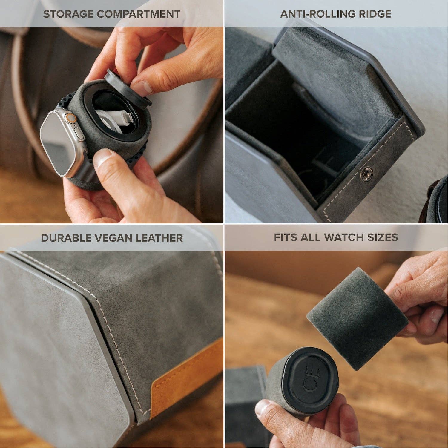 Case Elegance - 1-Slot Travel Watch Roll - Gray