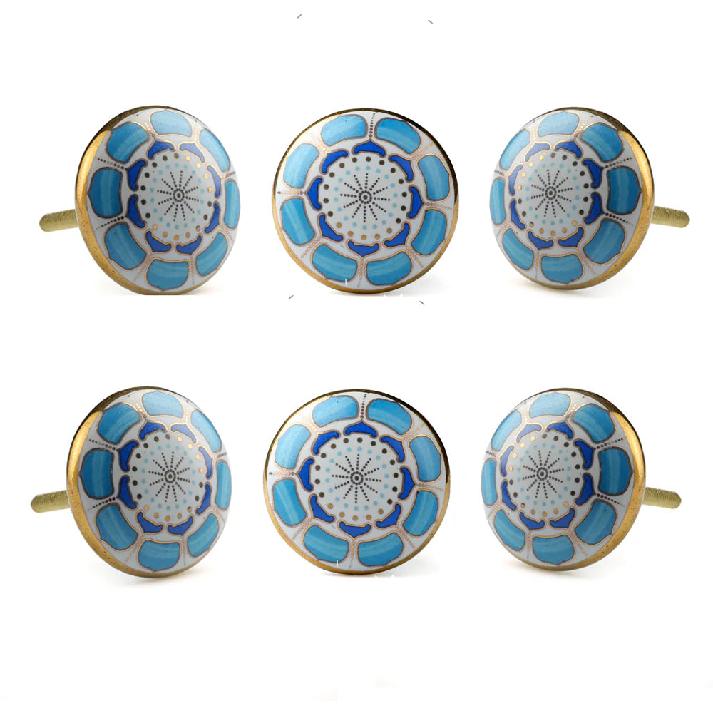 Marigold Ceramic Knob Light Blue Knobs - Set of 6