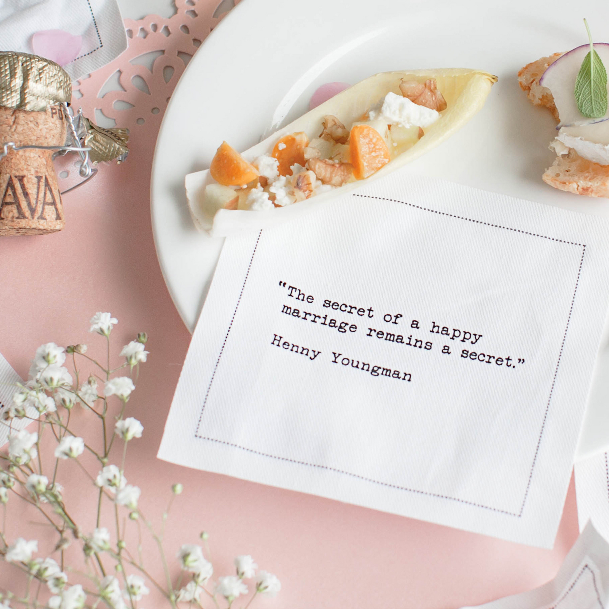 Five Star Napkins Inc. - Marriage Quotes - White Cotton Cocktail Napkins x 50