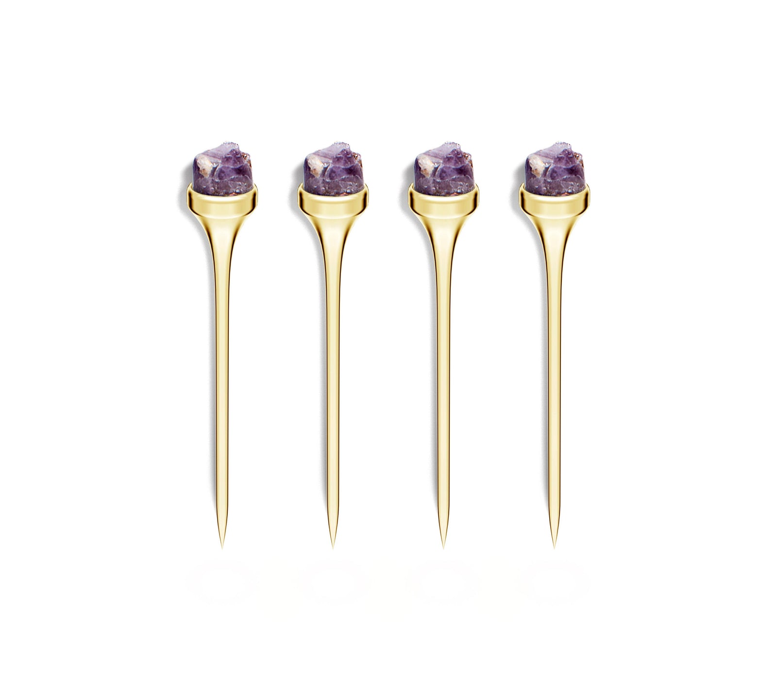 ANNA New York - Hospitality Cocktail Picks, Amethyst Druze & Gold, Set of 4