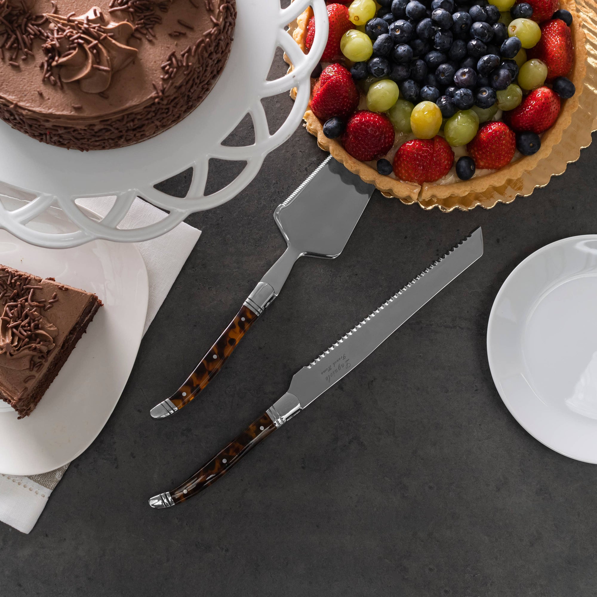 French Home - Connoisseur Laguiole Tortoise Shell Cake & Pie Server Set