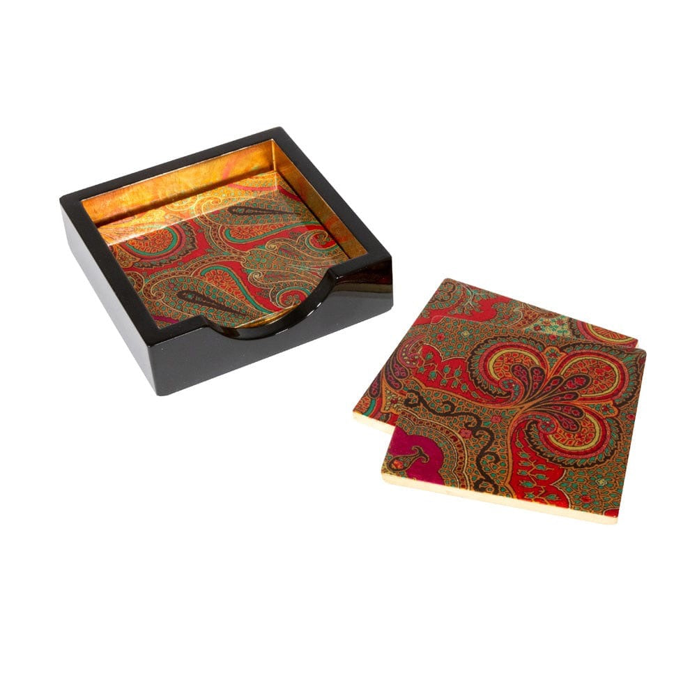 Caspari Jaipur Fuchsia Set Of 4 Lacquer Coasters - 4" Diameter