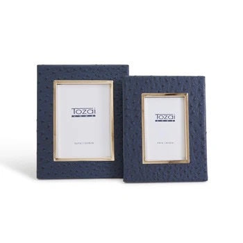 Navy Ostrich Photo Frames with Gold Edge Includes 2 sizes: 4" x 6" and 5" x 7"