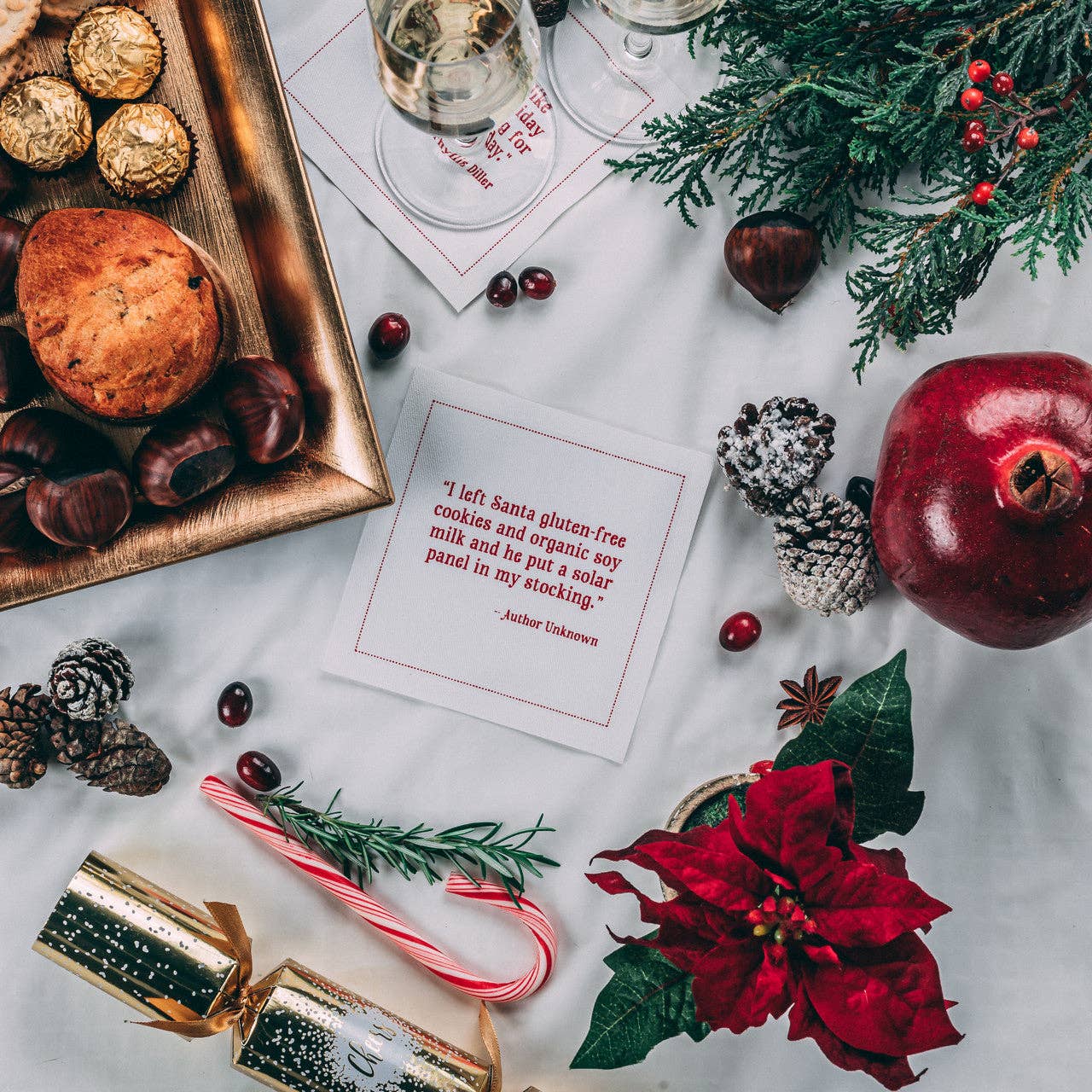 Five Star Napkins Inc. - Christmas Quotes White Cotton Cocktail Napkins x 50