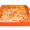 Caspari Porcelain Coral/Gold Lacquer Square Tray 14X14