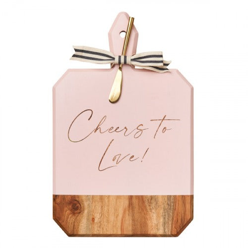 Pink Acacia Heirloom Board with Handle, Ribbon, CHEERS TO LOVE