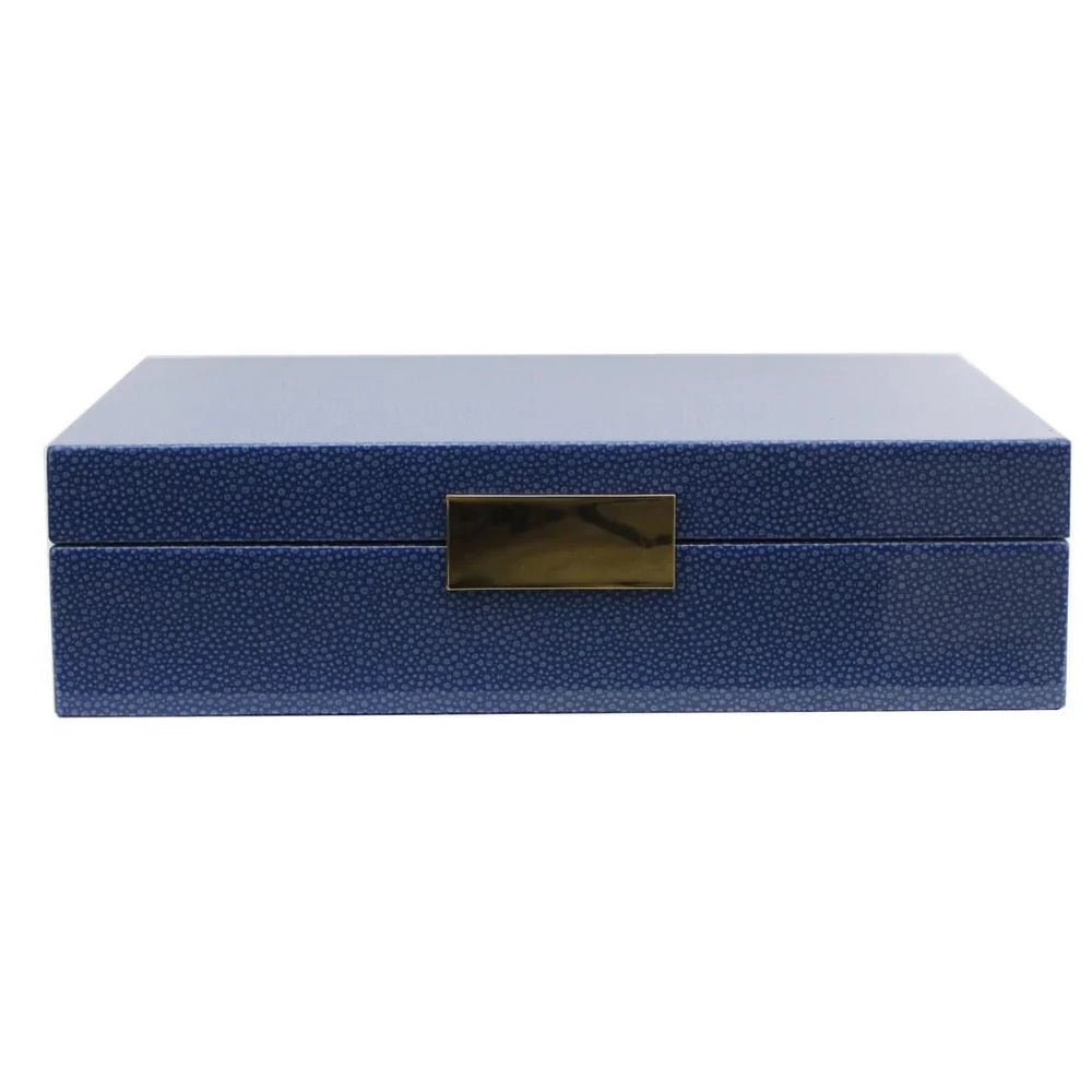 Addison Ross Blue Shagreen Jewelry Box: Silver Trim