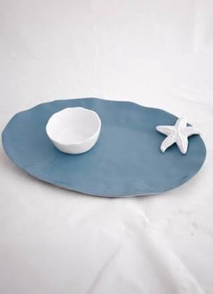 Thanni Oval Starfish Platter with Dip Bowl (Blue and White)