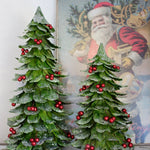Flocked Leaf Cone Tree w/Berries (Green/Red)