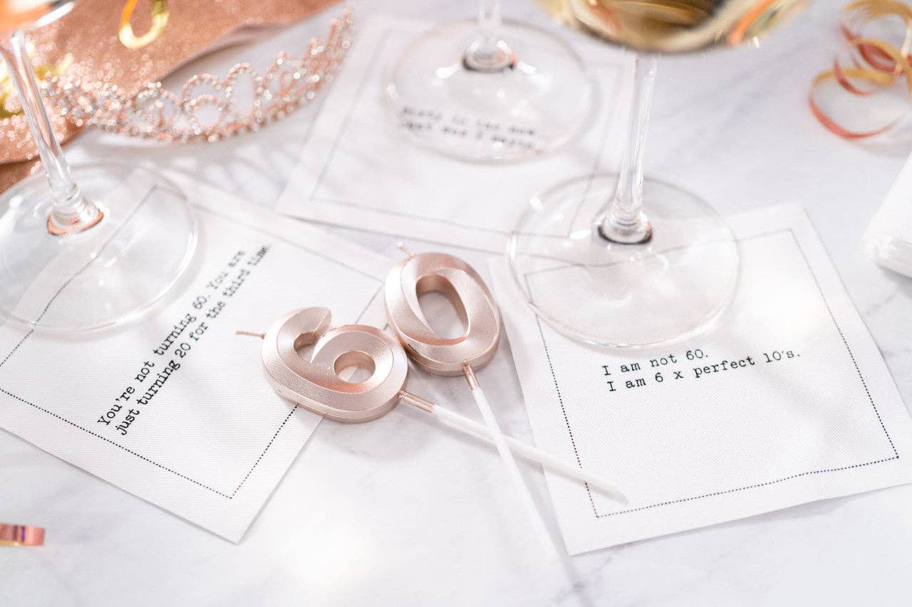 Five Star Napkins Inc. - 60th Birthday Quotes - White Cotton Cocktail Napkins x 50