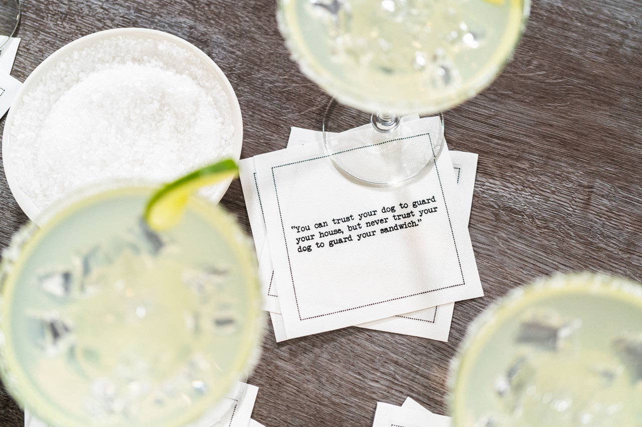 Five Star Napkins Inc. - Dog Quotes - White Cotton Cocktail Napkins 50x