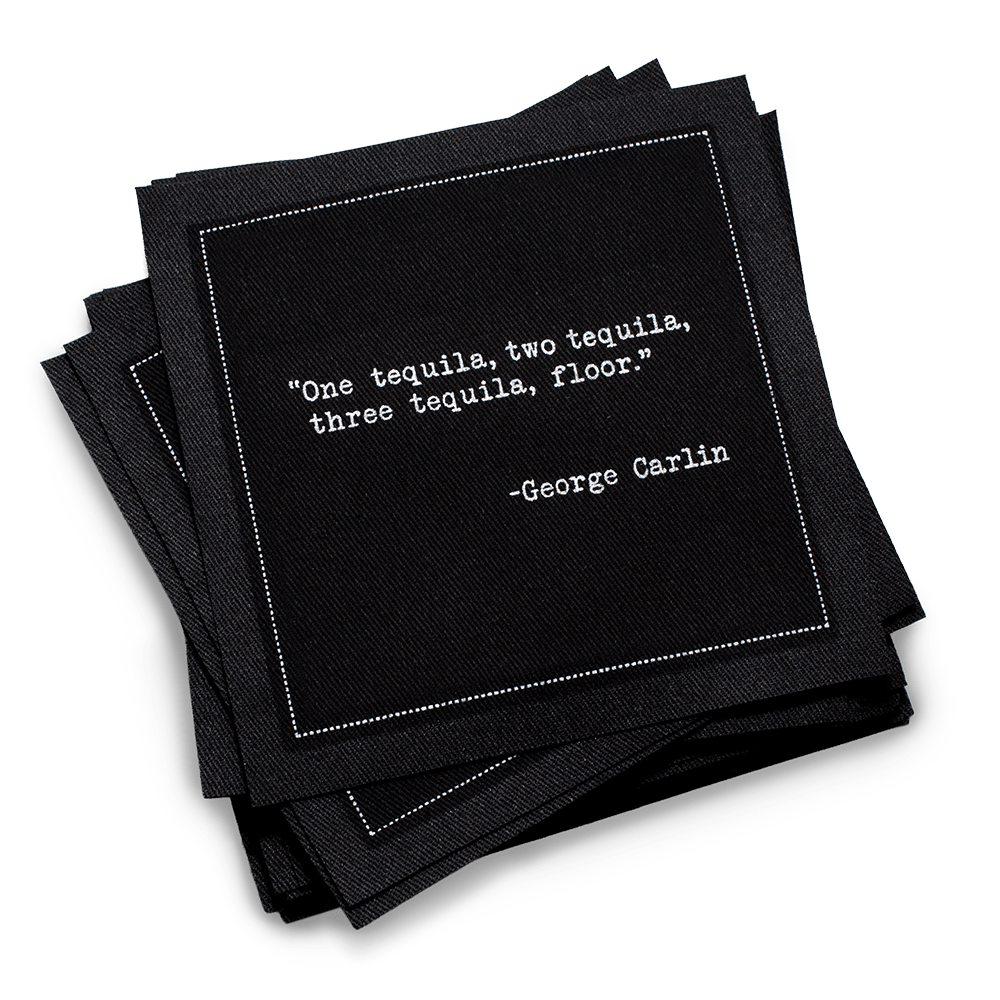 Five Star Napkins Inc. - Drinking Quotes II - Black Cotton Cocktail Napkins 50x