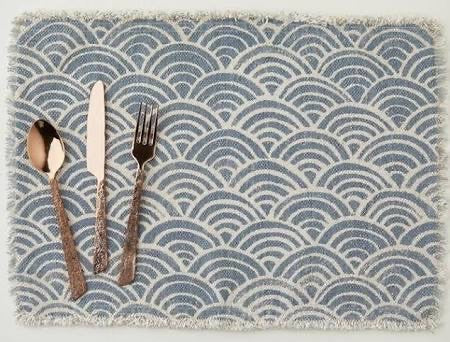 Blue Gray Scallop Print Fabric Placemat