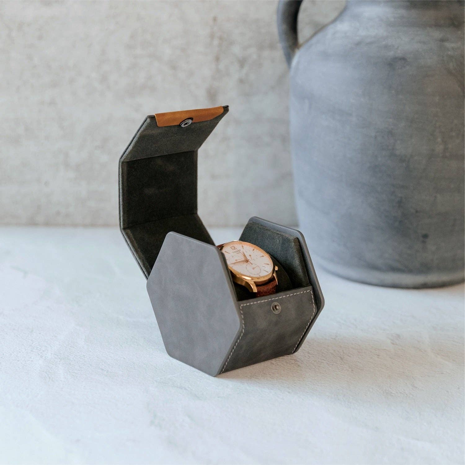 Case Elegance - 1-Slot Travel Watch Roll - Gray