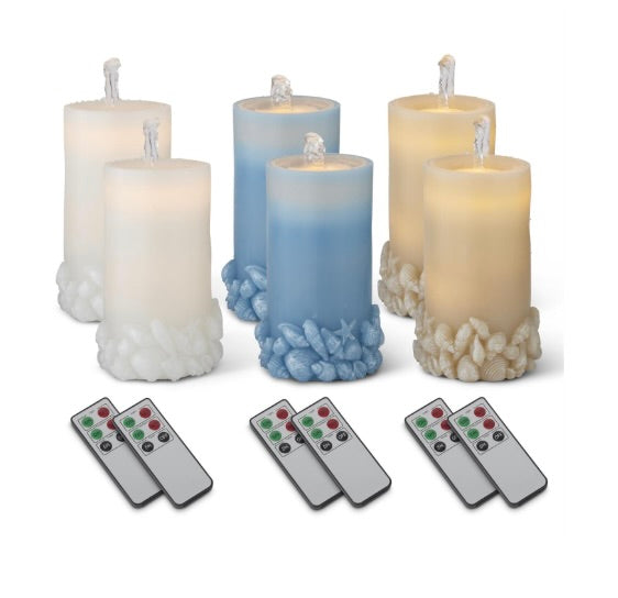 Embossed LED Wax Pillar Water Candles with Timers & Remote