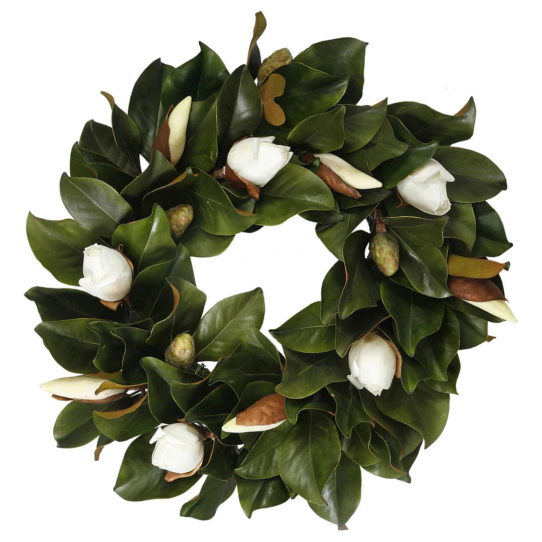 Magnolia Wreath with Magnolias 24"