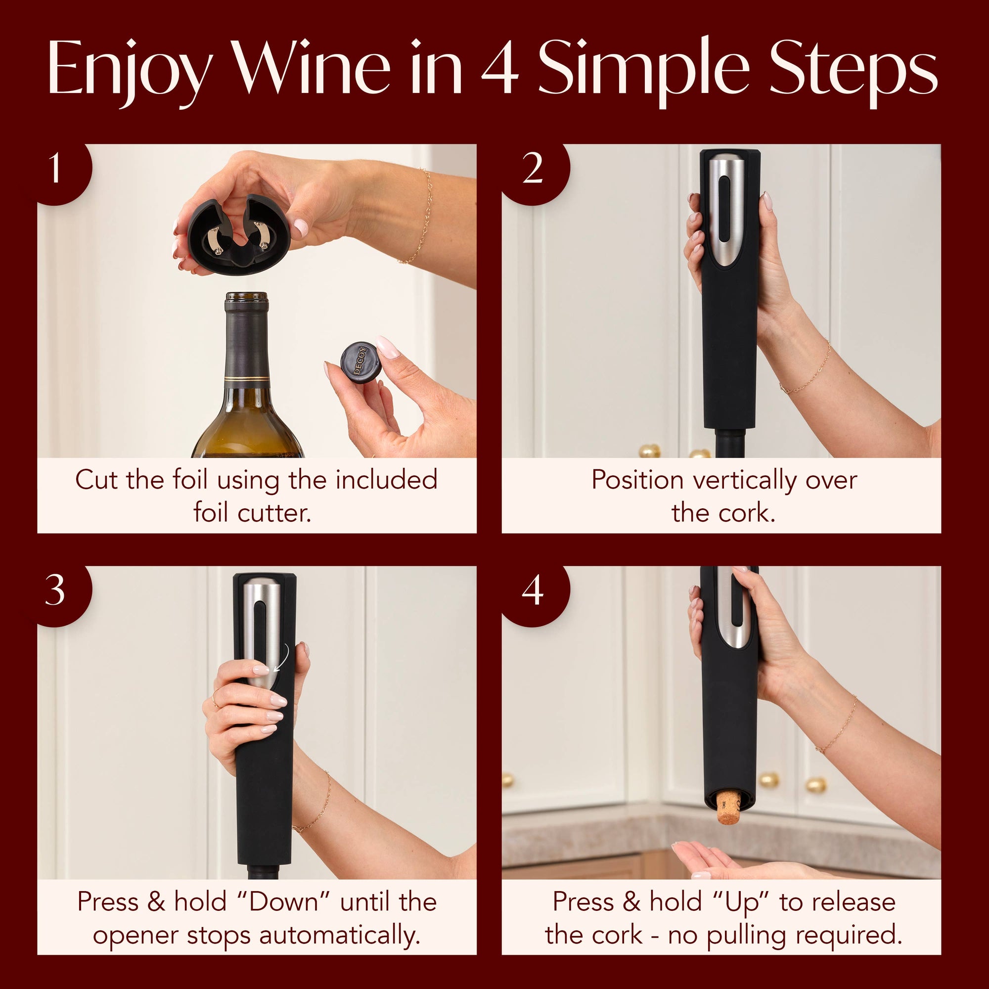 Vin Fresco - Vin Fresco Electric Wine Opener, Battery-Powered Corkscrew
