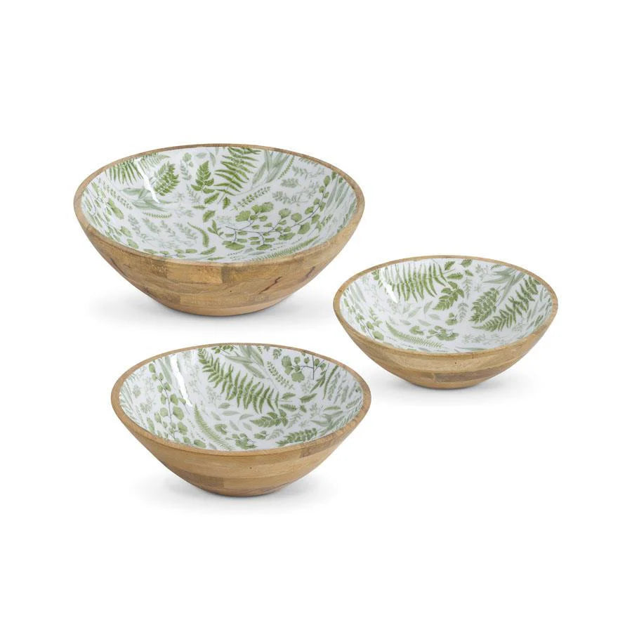 Wooden Bowls w/ Fern Enamel Inside (Different Sizes)