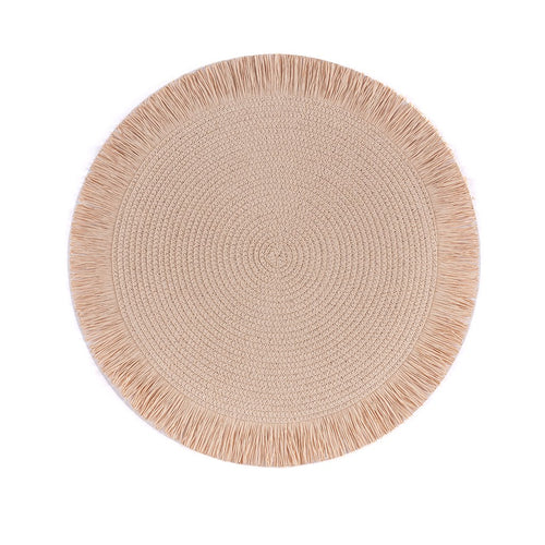 Round Fringed Straw Placemats Set of 4