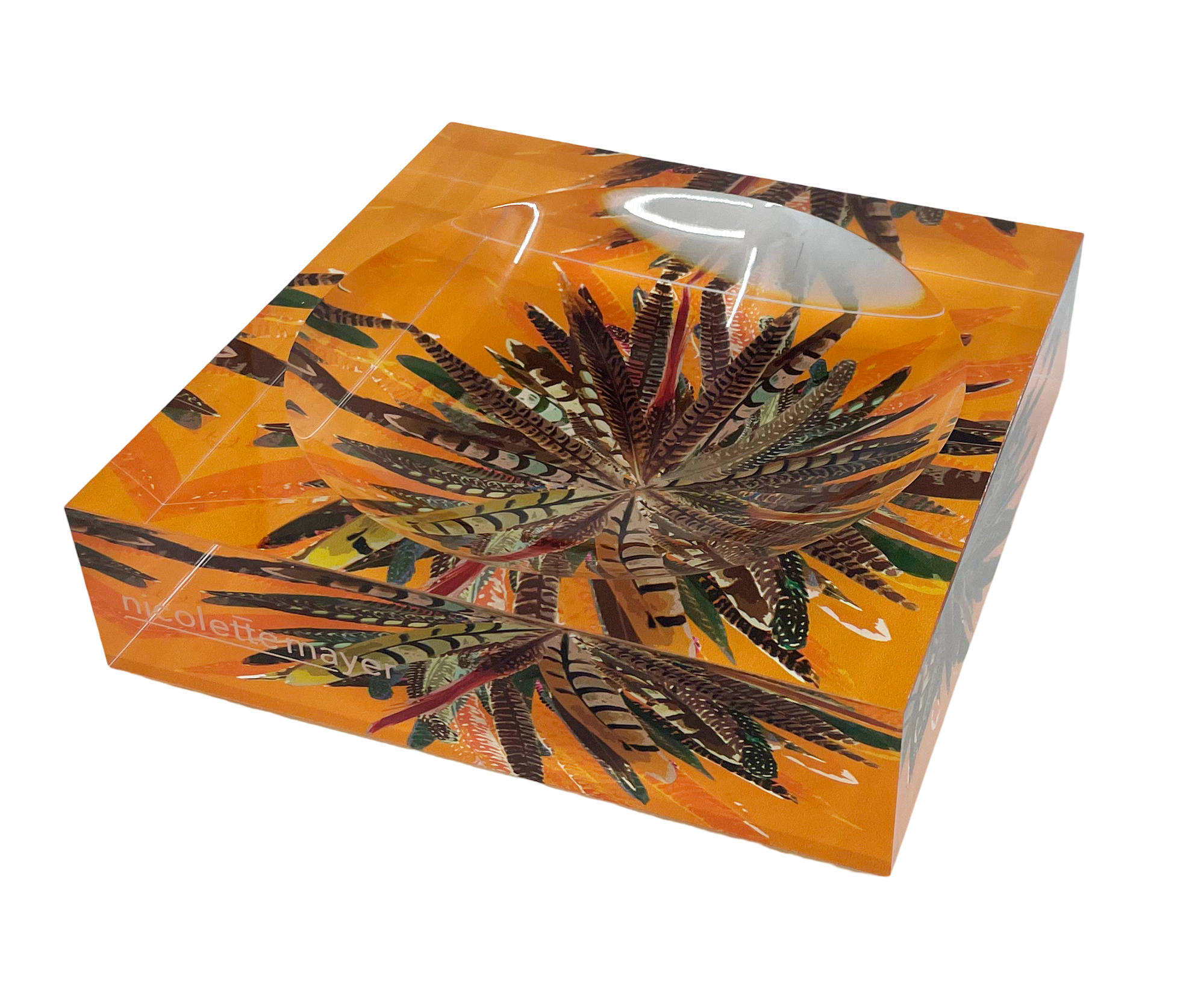 Nicolette Mayer - Pheasant Feathers Butternut Acrylic Candy Dish 6x6
