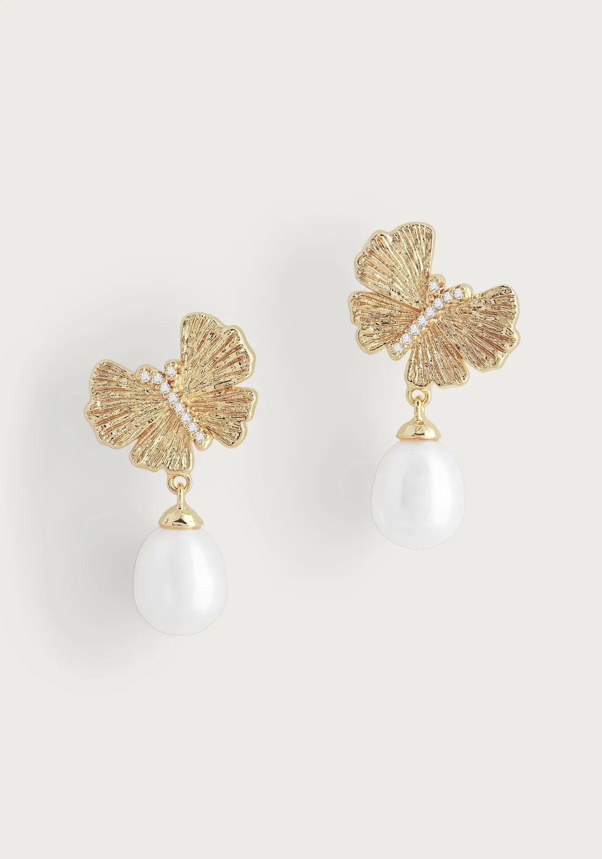 Anabel Aram Butterfly Pearl Drop Earrings