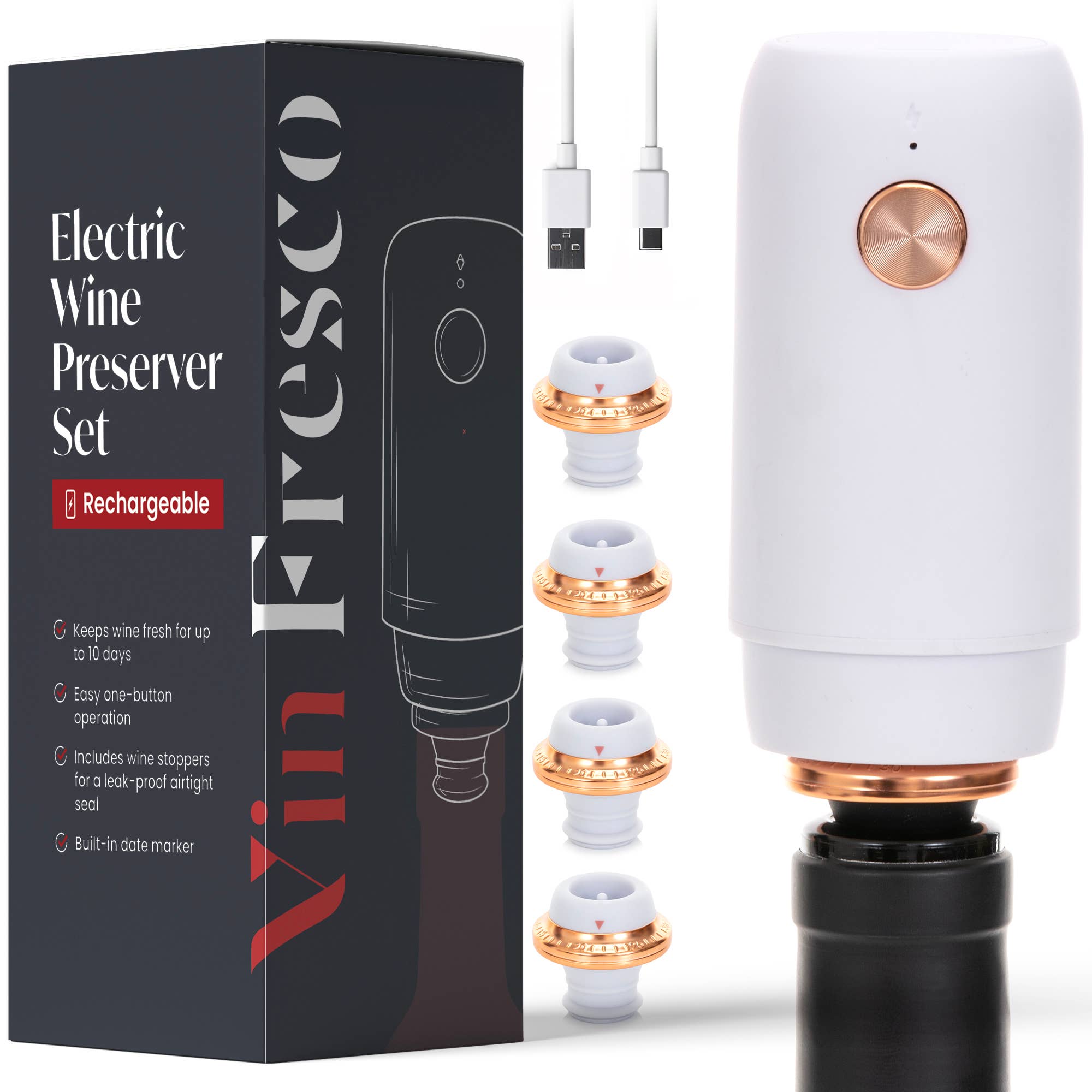 Vin Fresco - Vin Fresco Electric Wine Preserver, Vacuum Wine Saver