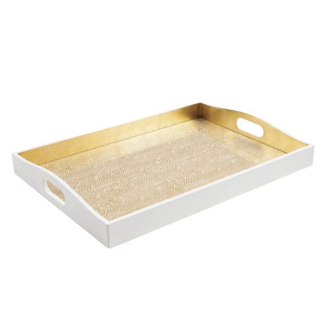 Caspari Pebble Lacquer Large Rectangle Bar Tray in Yellow Gold