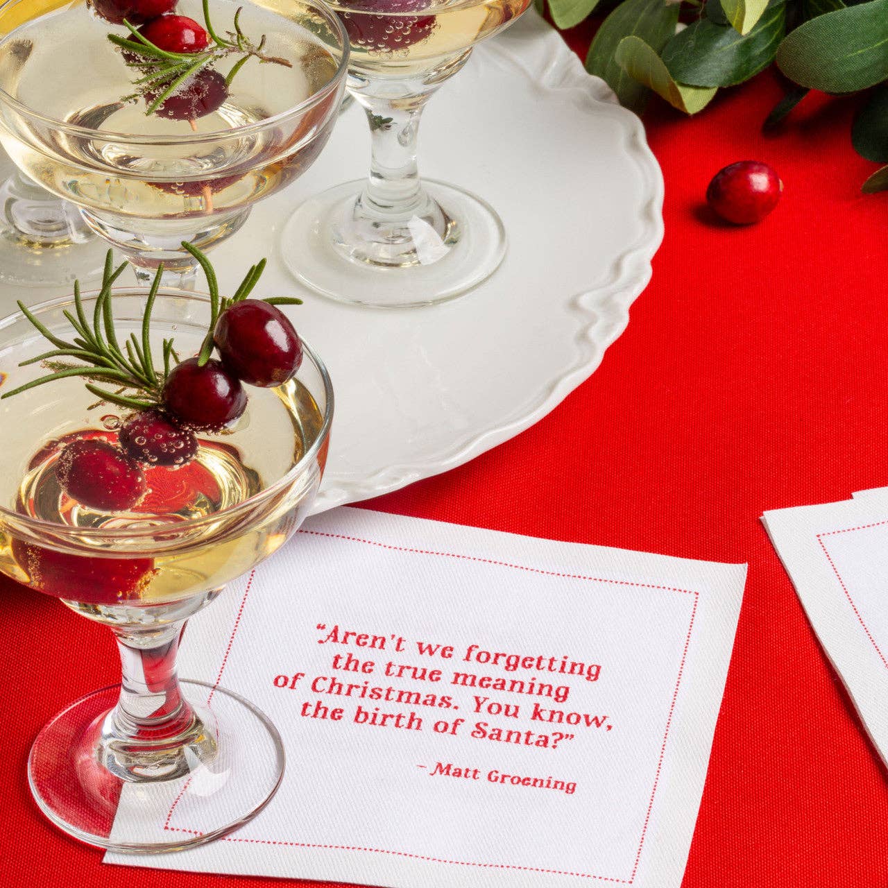 Five Star Napkins Inc. - Christmas Quotes White Cotton Cocktail Napkins x 50
