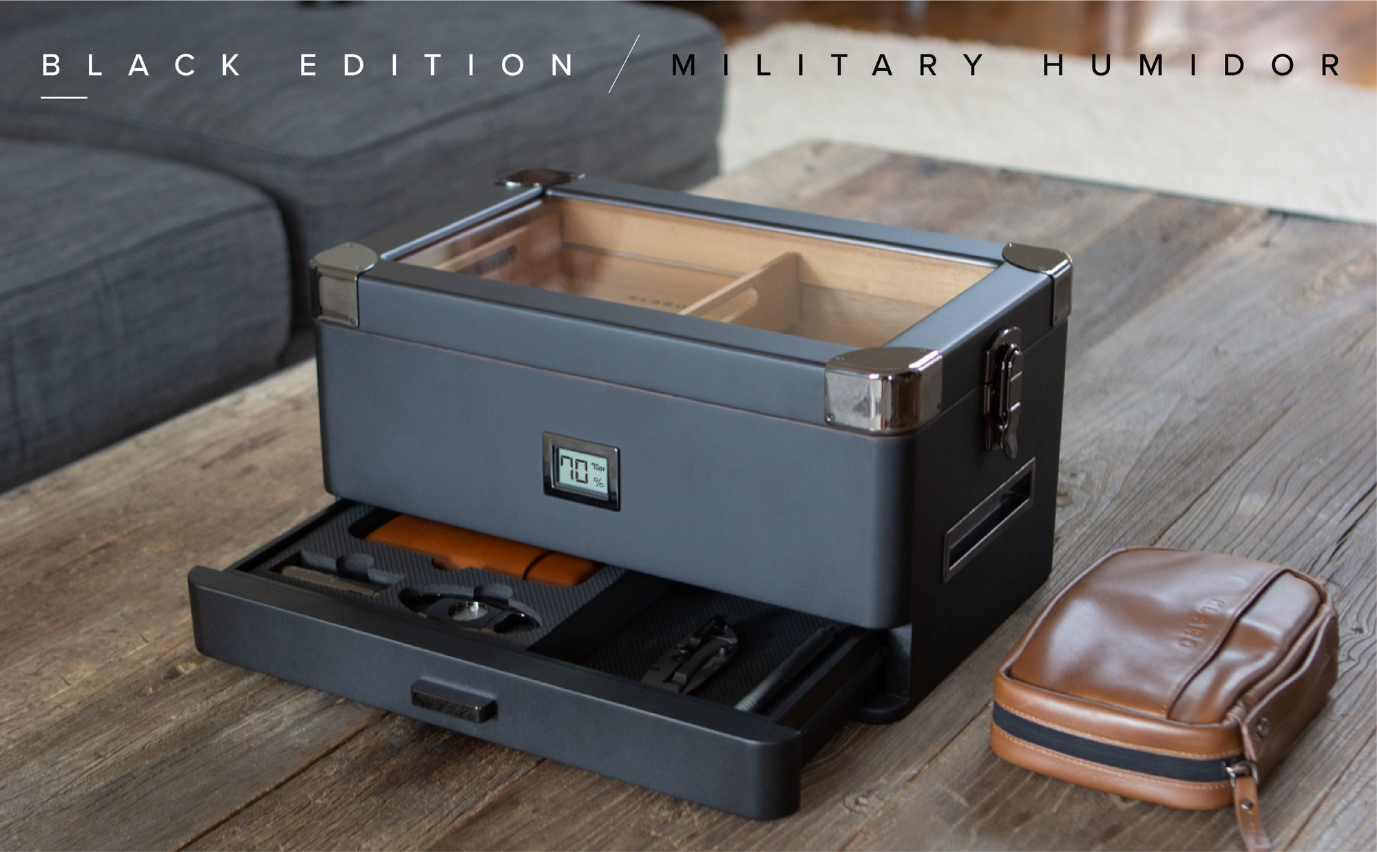 Case Elegance - Black Edition Military Humidor