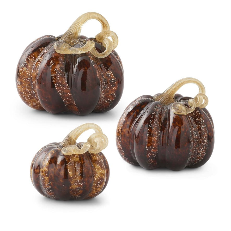 Brown Speckled Handblown Glass Pumpkins (3 Sizes)