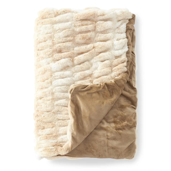 Cream & Tan Ribbed Faux Fur Throw 60"