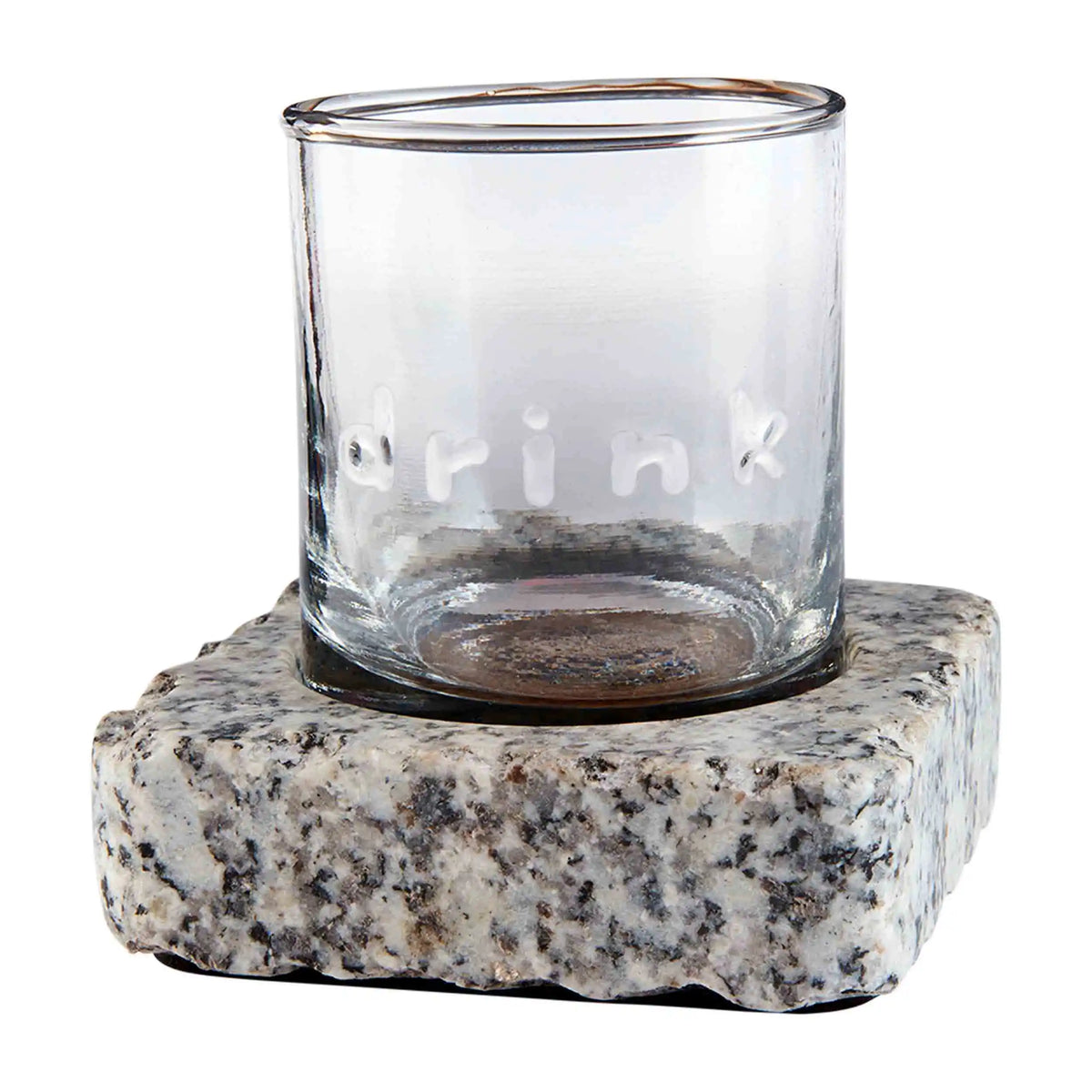 Double Old Fashioned Glass with Gray Granite Chilling Stone Coaster (2 piece set)