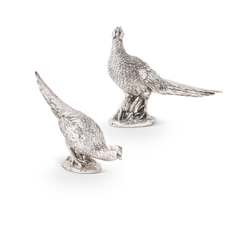 Assorted Antique Silver Resin Pheasants (2 Styles)