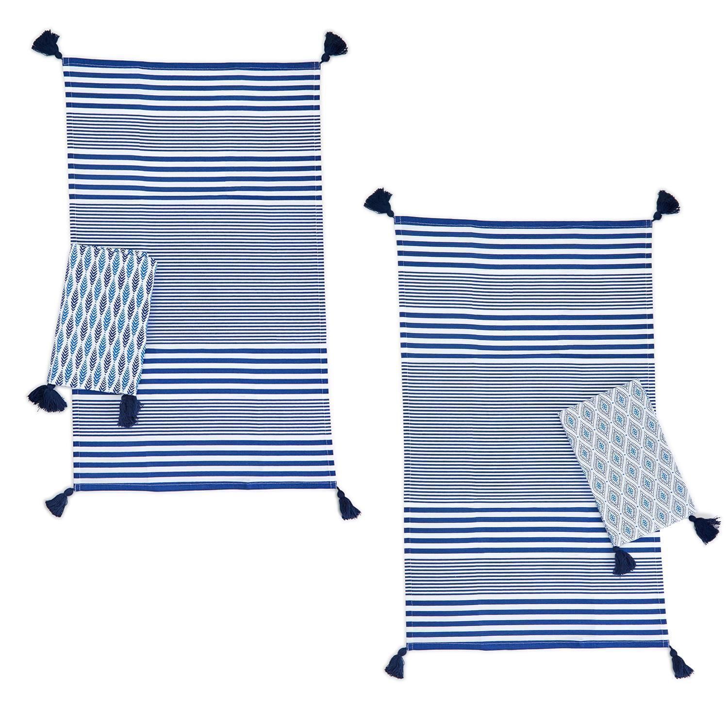 Dish Towels With Tassels - Blue Print Set of 2