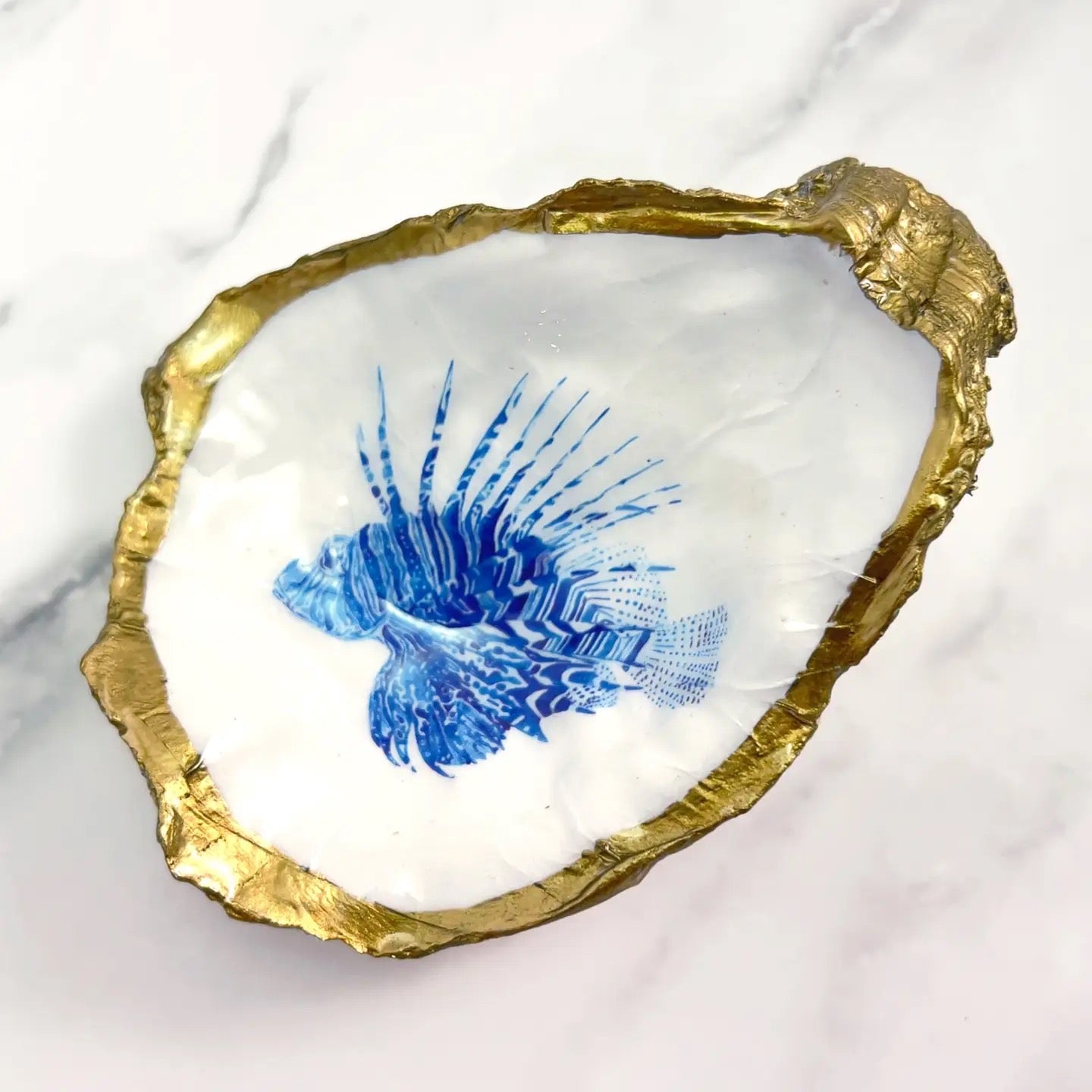 Decoupage Oyster Jewelry Dish: Lionfish