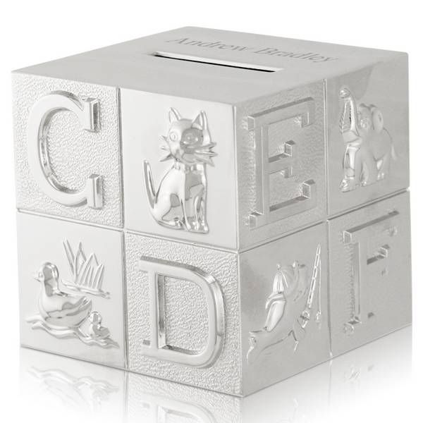 Silver ABC and Animal Baby Block Coin Bank